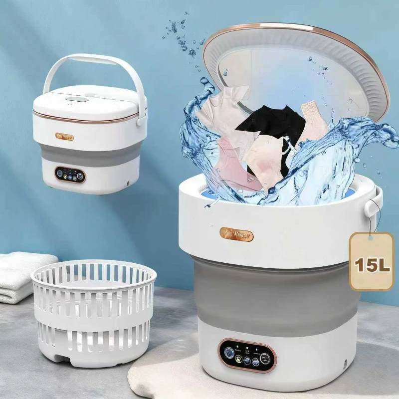 

15L Foldable Washing Machine with Spin Dryer Travel Underwear Panties Portable Socks Baby Clothe Washer Machine