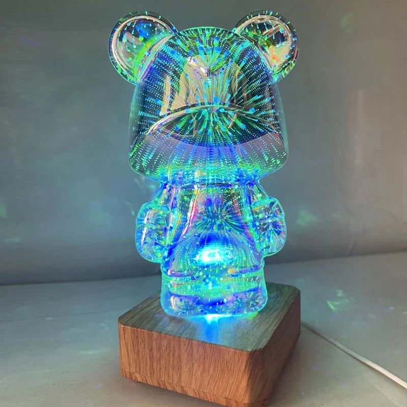 Animal Night Light Firework Bear Glass Novelty Lamp Colorful Dimming Atmosphere Decoration Coffee Bar Table Lights Led Lighting