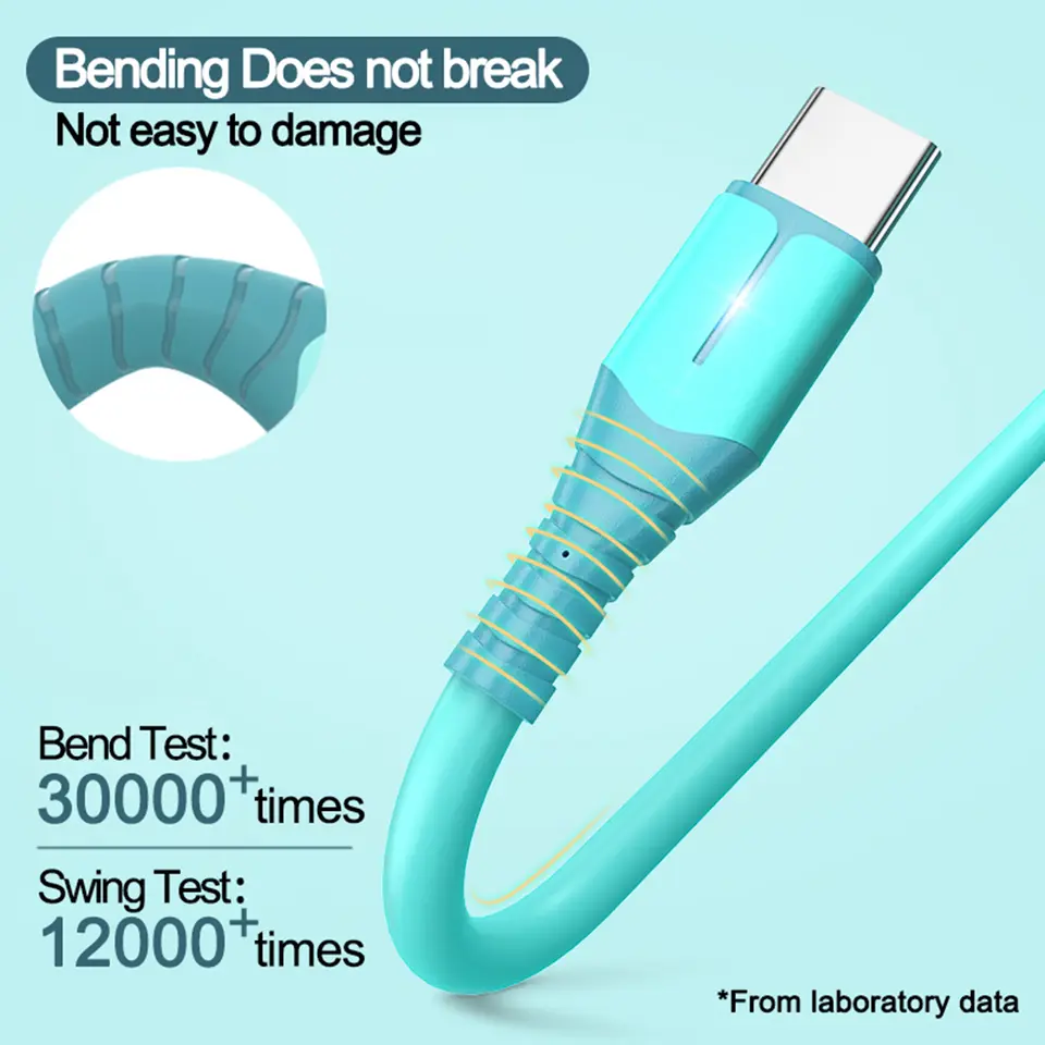 كابل بيانات سائل خفيف الوزن متعدد الألوان مناسب لنظام Android Samsung Type C كابل شحن سريع USB C شحن الهاتف السيليكون - 4