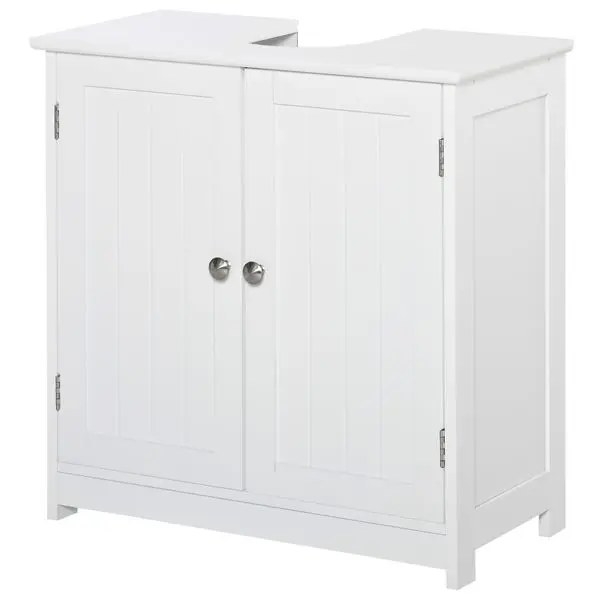 

kleankin Pedestal Sink Cabinet White Bathroom Vanity Storage with U-Shape Cut-Out Adjustable Shelf