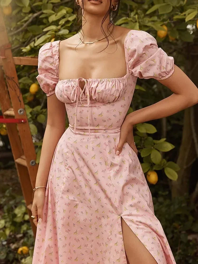 2025 New Fashion Women Floral Print Elegant A Line Long Dresses Casual Spring Summer Chic Party Maxi Dress  Robe Femme