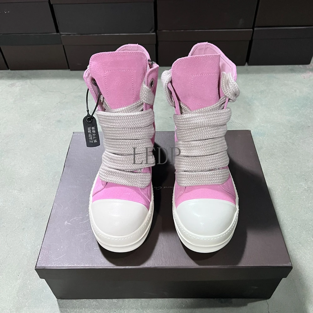 

Brand Classic Pink Cow Suede Leather Shoe Luxury Casual Shoes Women Ankle Leather Boots Thick Shoelaces Zip Design Men's Sneaker