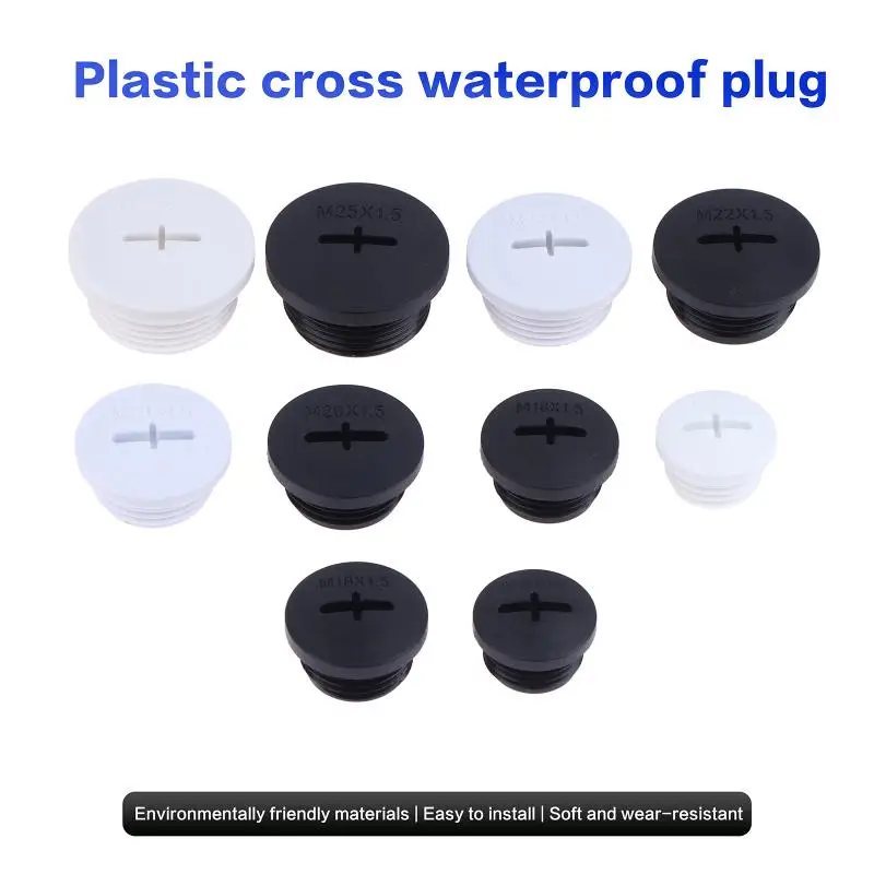 10Pcs Cross Shaped Plastic Plugs Nylon Waterproof High Quality Threaded Hole Plugs M16X1.5 M18X1.5 M20X1.5 M22X1.5 M25X1.5