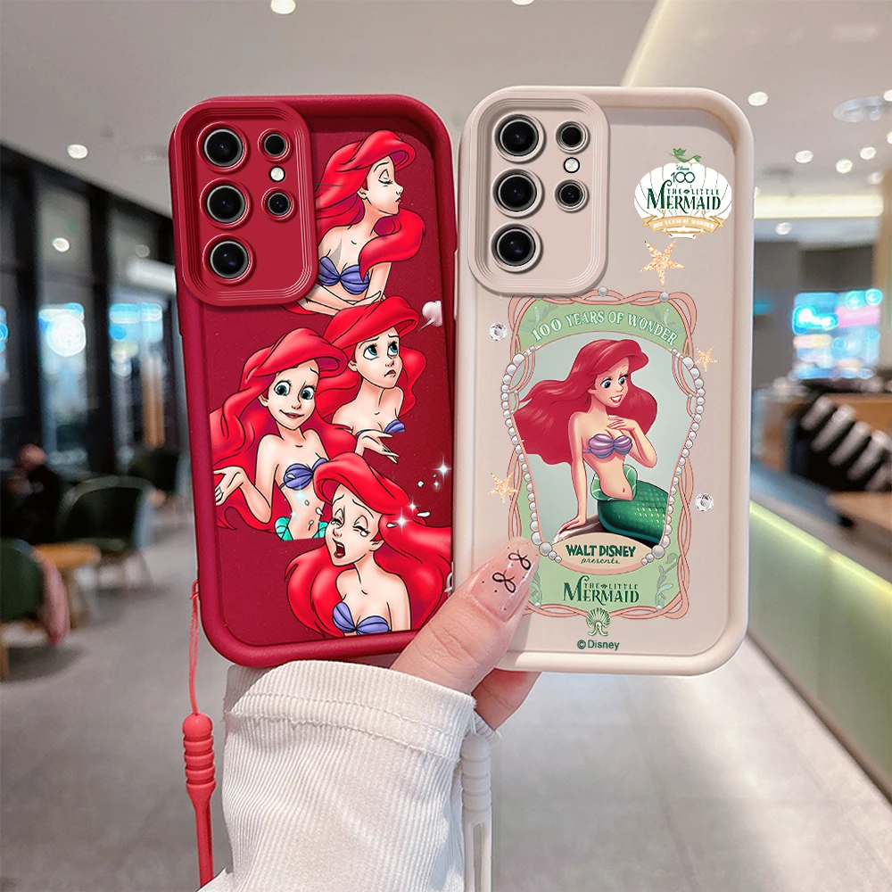 

Disney Ariel Little Mermaid Phone Case for Huawei P30 P40 P50 Mate 30 40 Pro Nova 7 9 10 SE Soft TPU Back Cover With Hand Strap