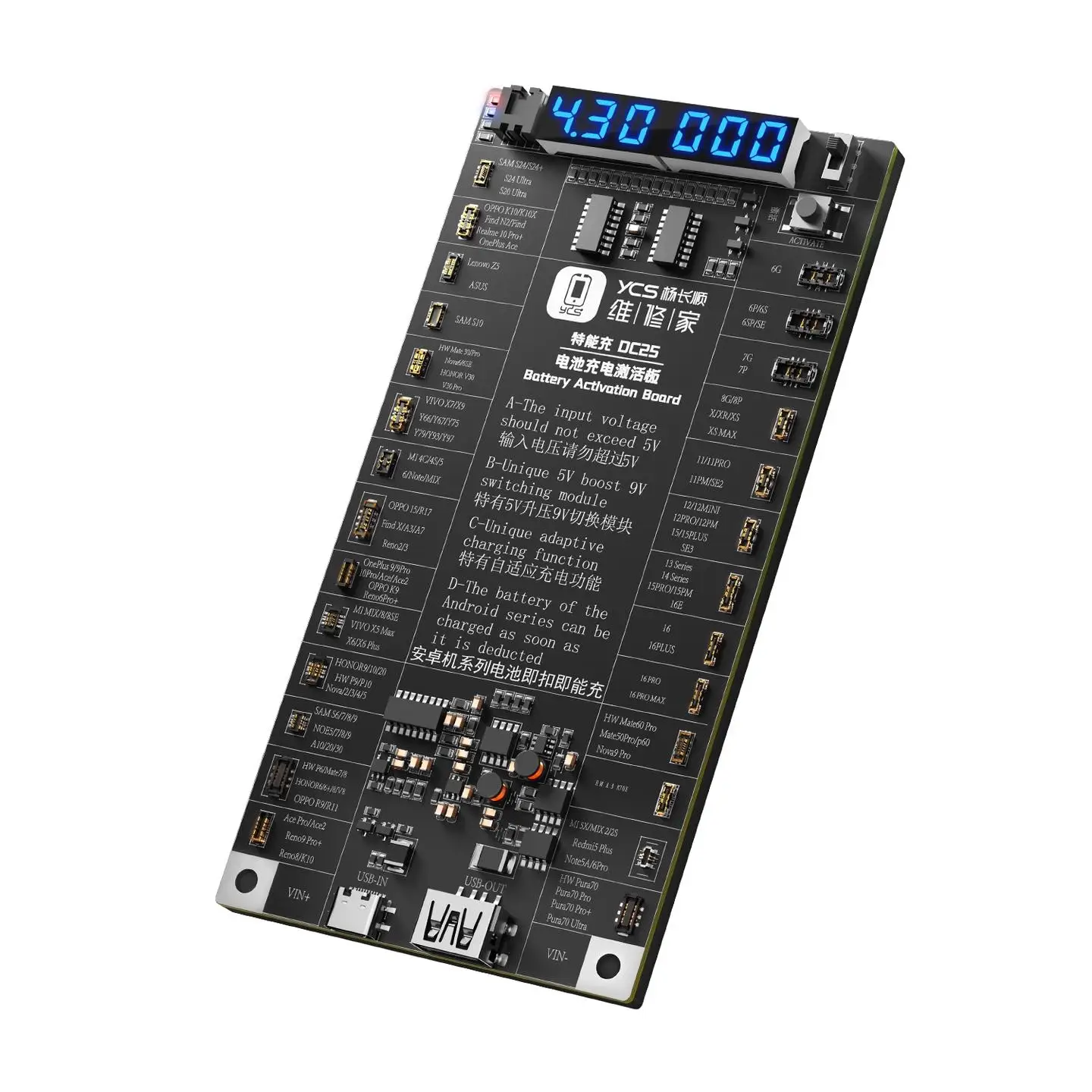 YCS Mobile Phone Repair Tool Battery Charger Activator Repair Board, Suitable for Apple, Huawei and Android Phones, Supports 17.