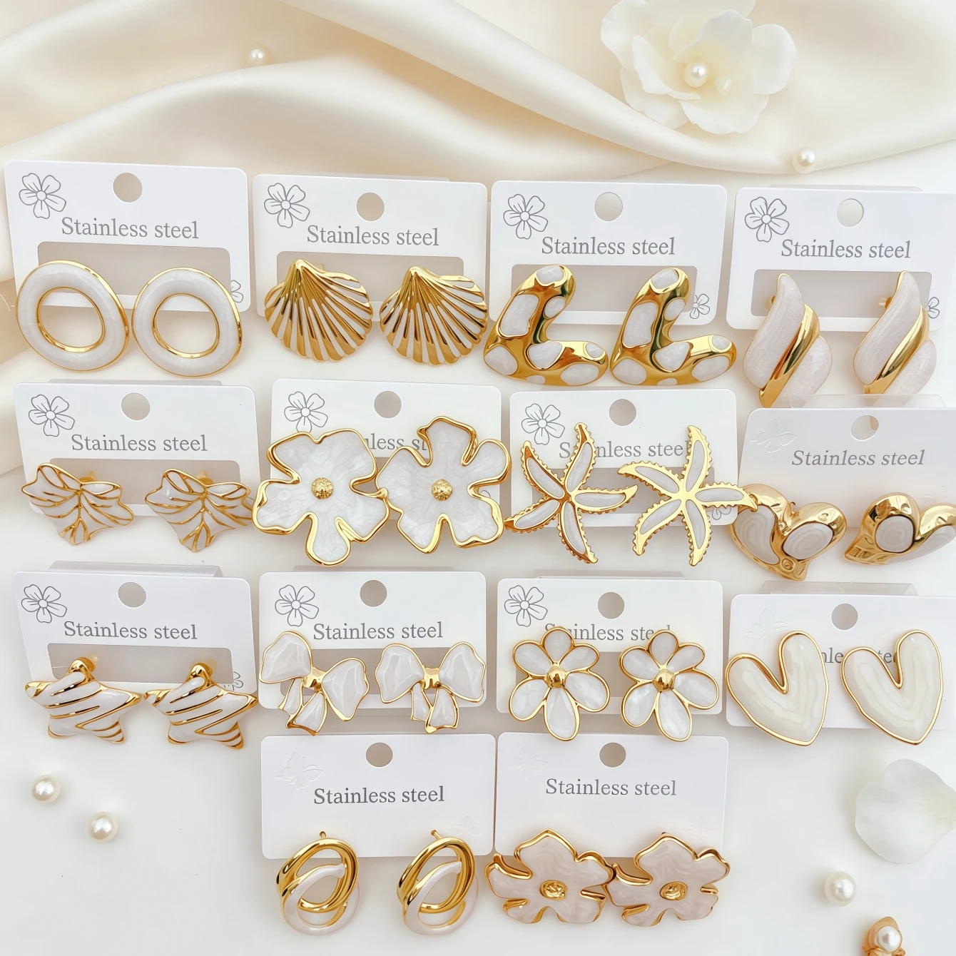 5/10/15/20/30/50/100Pairs Fashion Colorful Dripping Oil Stainless Steel Earrings For Women Trendy Flowers Heart Jewelry Party