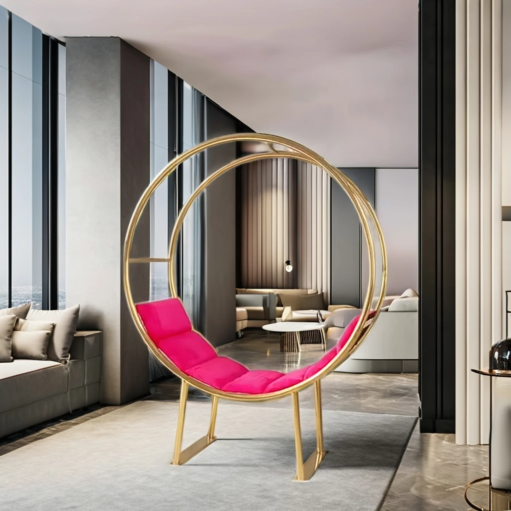 Hot Sale Modern Style Stainless Steel Circle Love Seat Sofa High Back Bride Groom Velvet Material Hotel Living Room Outdoor Use