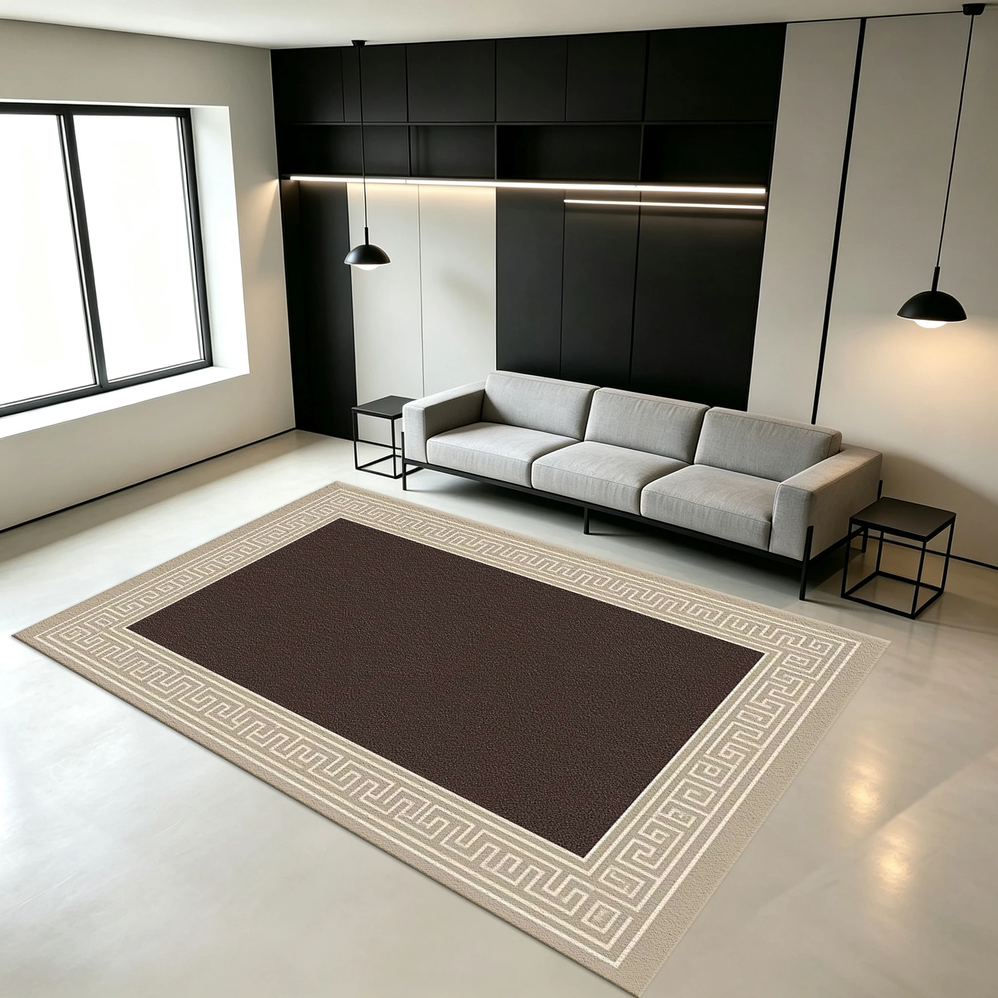 Classic Greek Key Pattern Border Square Frame Carpet, Non-Slip Printed Carpet, Suitable for Living Room, Office, and Home Floor Decoration