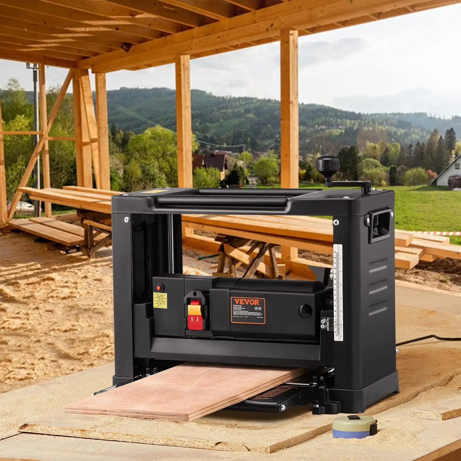 Thickness Planer, 13" Width Worktable Benchtop Planer, Two-Blade, 15-Amp 1800W Powerful Motor, 12" Extended Infeeding Table