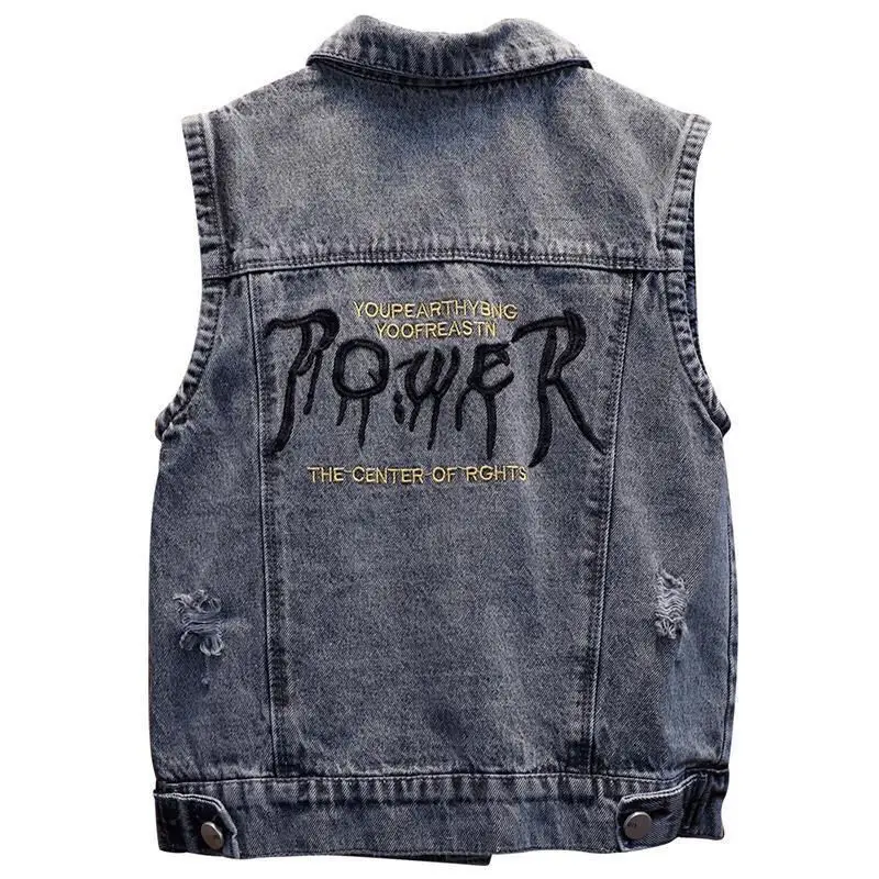 Cool Jackets Waistcoat Kids Vest Fall Clothes For Teenage Boys Vest Stylish Letter Jean Vest Hip Hop Denim Coat Vest Streetwear