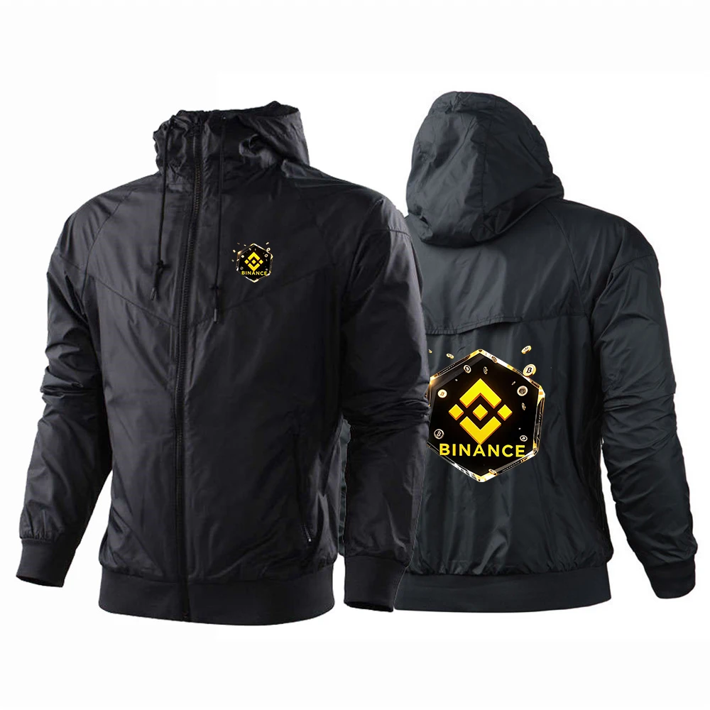 2026 Men's Spring And Autumn Binance Crypto Logo Print Street Outdoor Hiking Fashion Casual Zipper Loose Large-Sized Jacket Coat