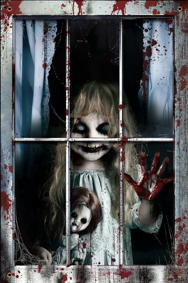 Couverture de fenêtre d'halloween de 120cm, rideau fantôme de terreur, bannière de fenêtre de maison, fantôme de sang, maison hantée, accessoires de décoration de fête à thème