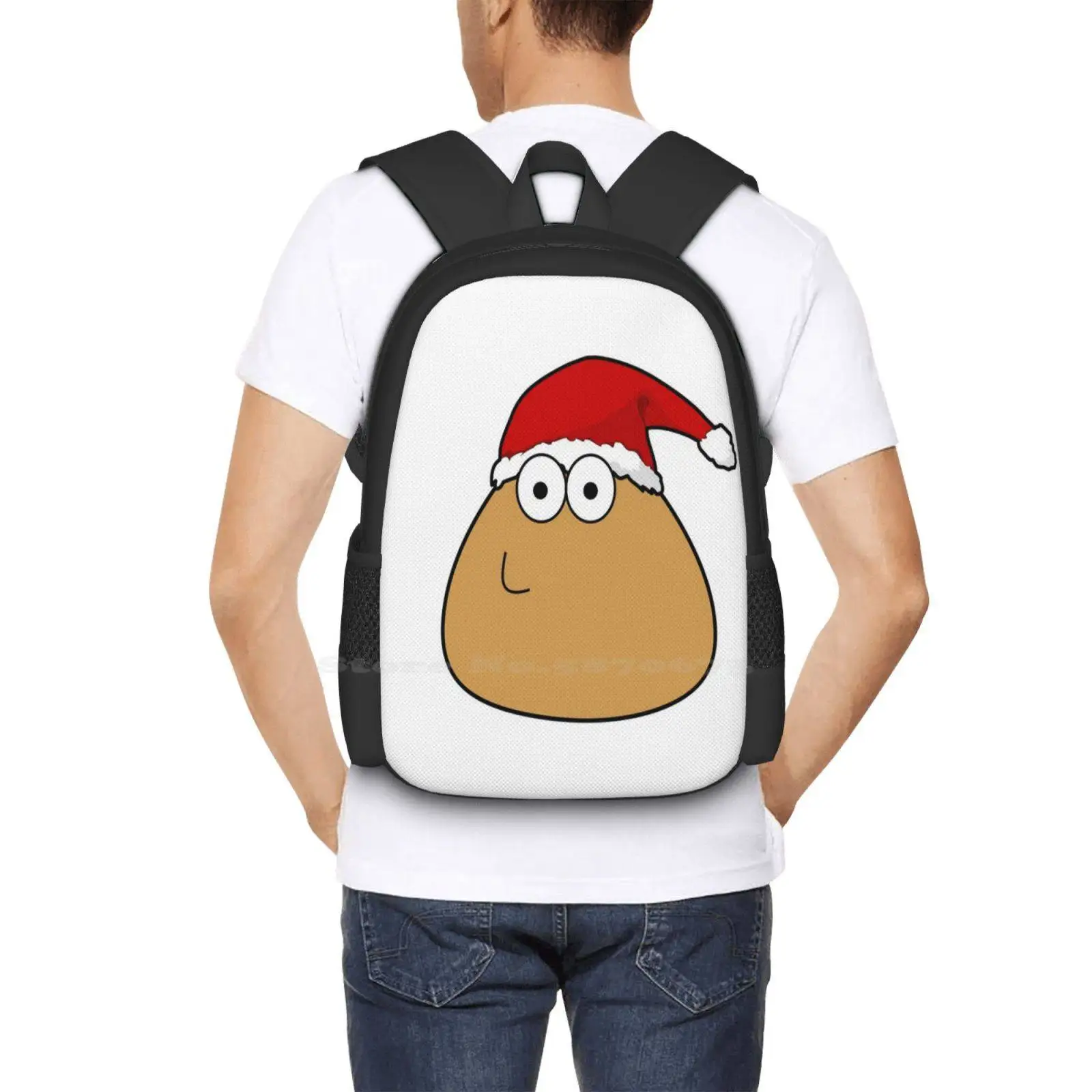 Pou Smiling Christmas Hot Sale Schoolbag Backpack Fashion Bags Pou Normal Game Laughter Fun Merry Christmas Santa Claus