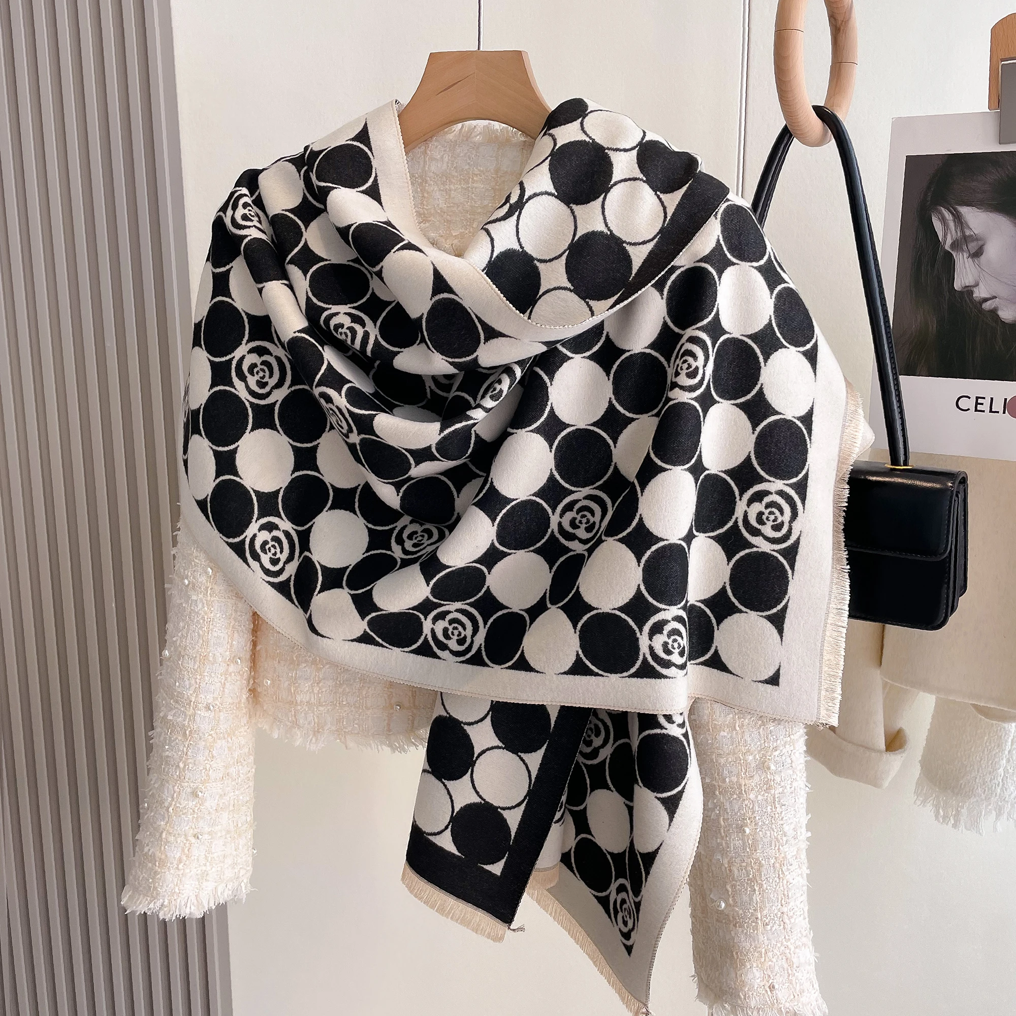 

New Warm Winter Scarf Cashmere Women Pashmina Design Print Shawls Wrap Female Thick Blanket Soft Bufanda Stoles Fashion