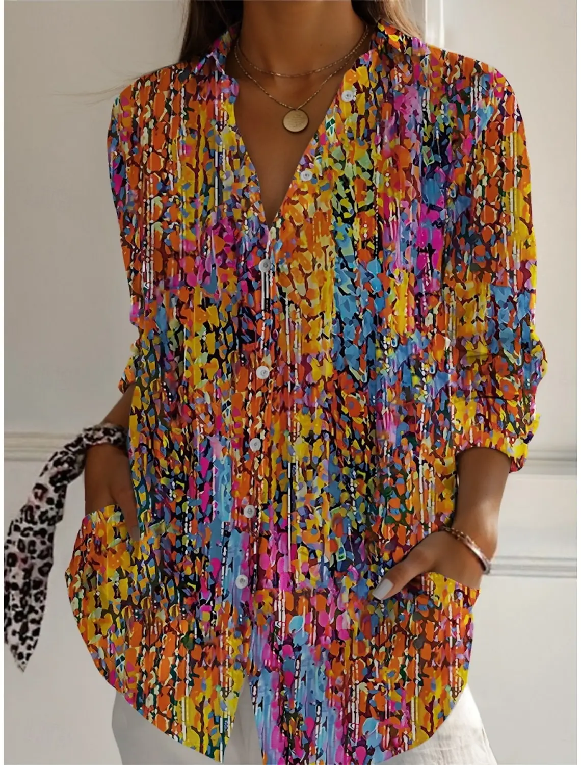 Women's Shirt Floral Active Stylish Blouse Lapel Neck Blouse Fashion Womens Long Sleeve Shirt Womens Clothing Female Clothing