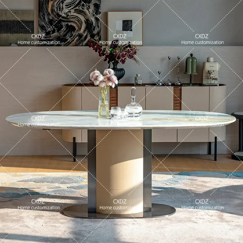 Pure Natural Blue Marble Dining Table Rectangular Luxury Stone High End Home Villa Furniture