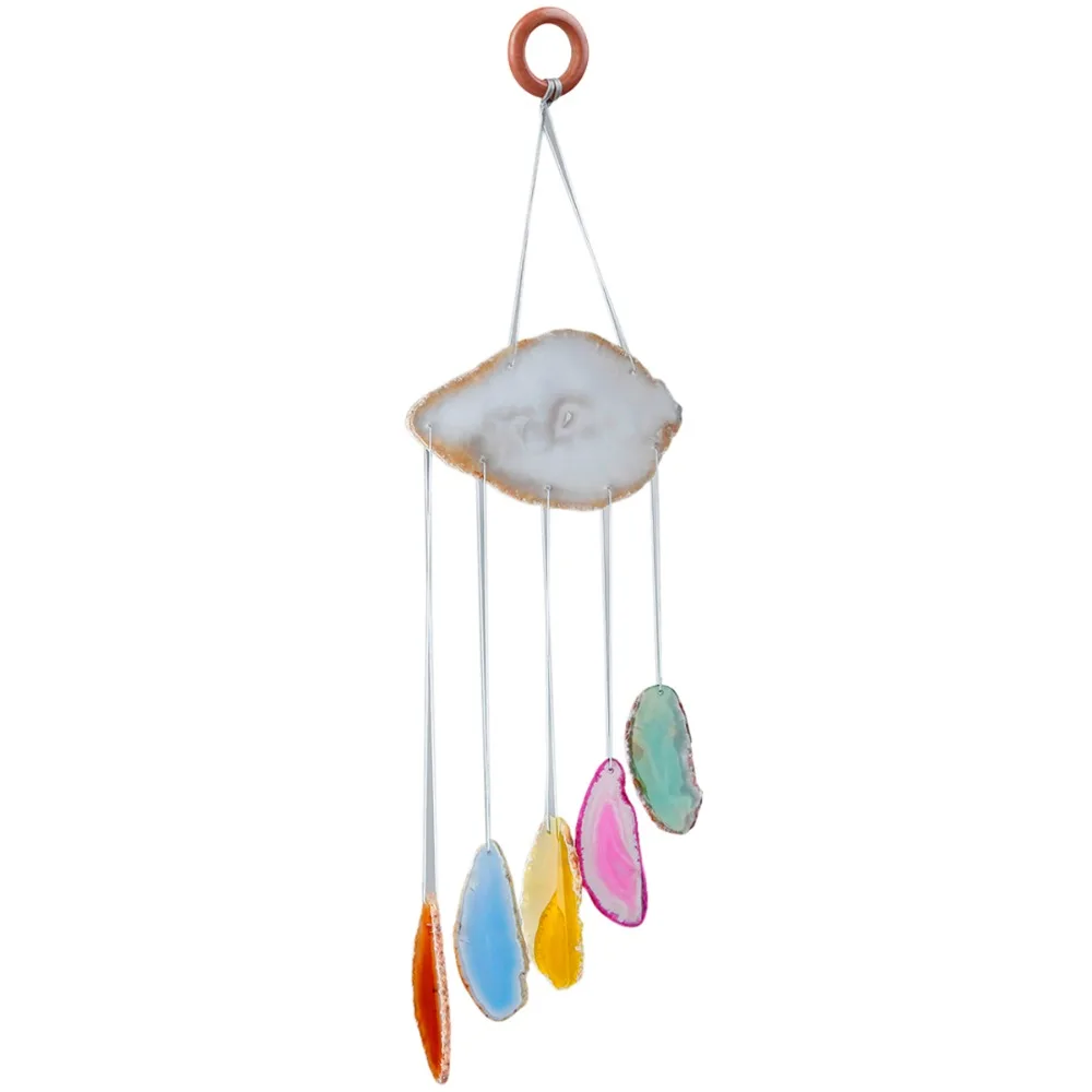 TUMBEELLUWA Multi-color Agate Slices Wind Chime Home Decoration,Crystal Collection