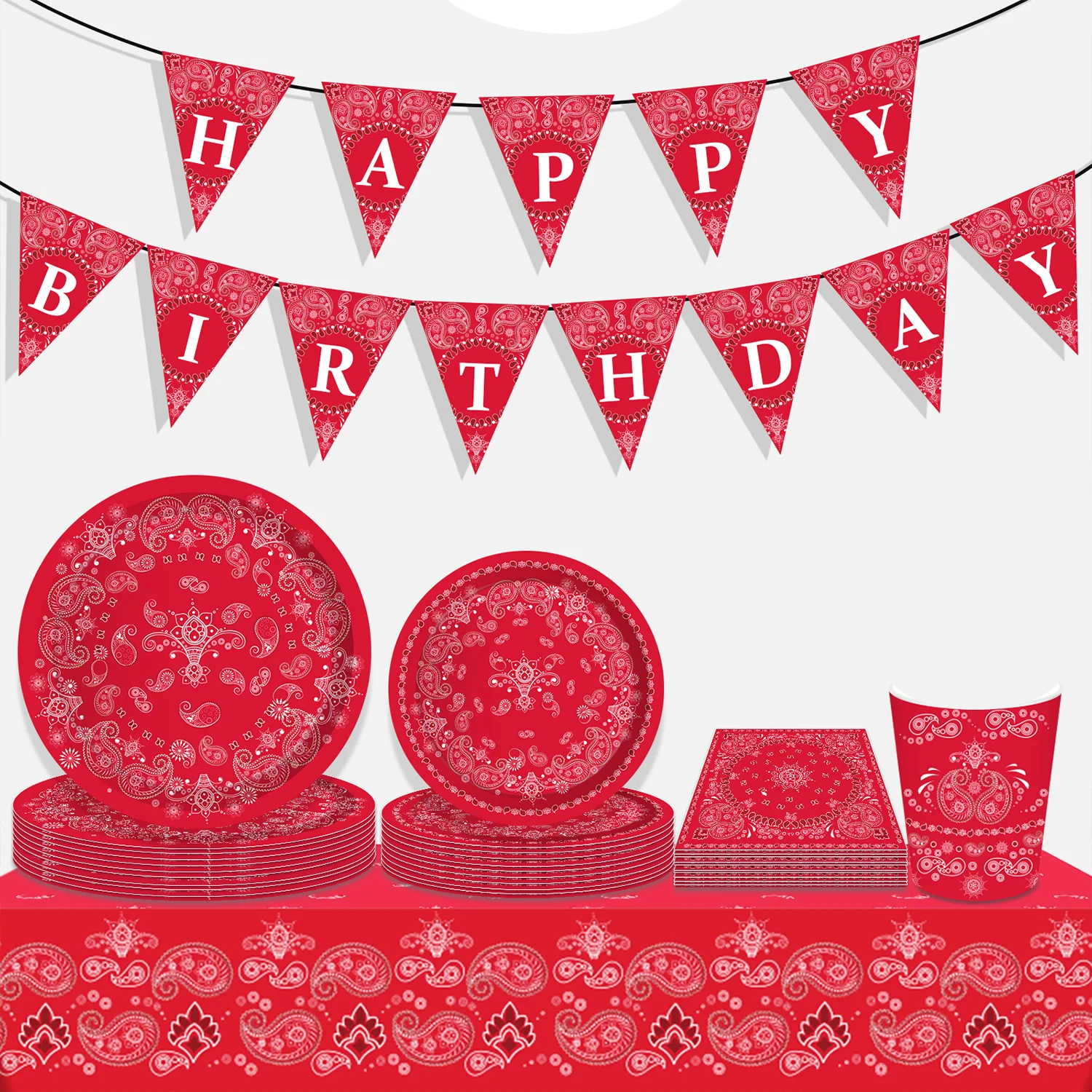Paisley Muster Rot Bandana Party Einweg Geschirr Sets Geburtstag Teller Servietten Tassen Für Geburtstag Hochzeit Party Decor