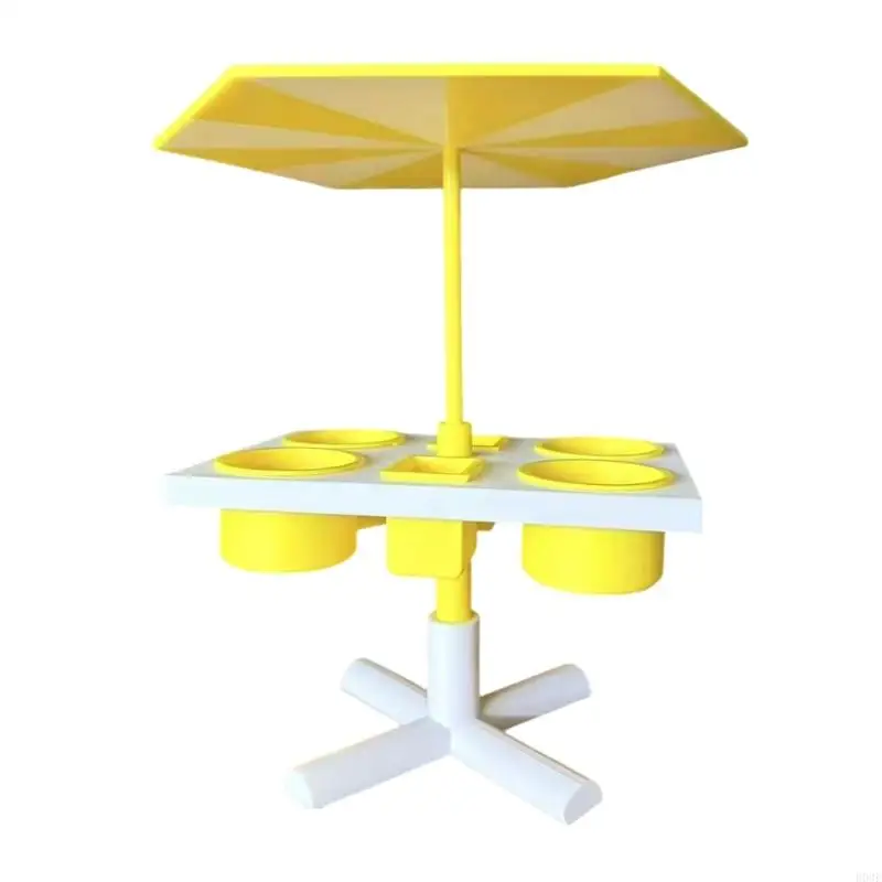 Beach Tray Table with Shade Top for Drinks and Fruit, Small Outdoor Side Stand with ABS Build and B03E