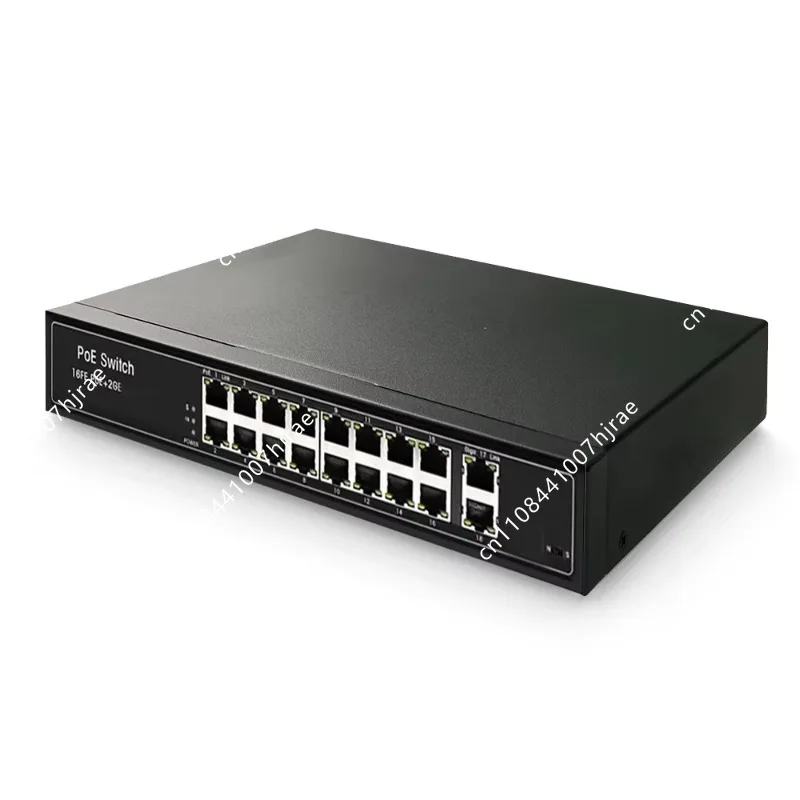 16 Port 802.3af PoE NVR Switch 2 Gigabit Uplink Ports 10/100M RJ45 Auto Adaptive 20G Capacity Ethernet Device