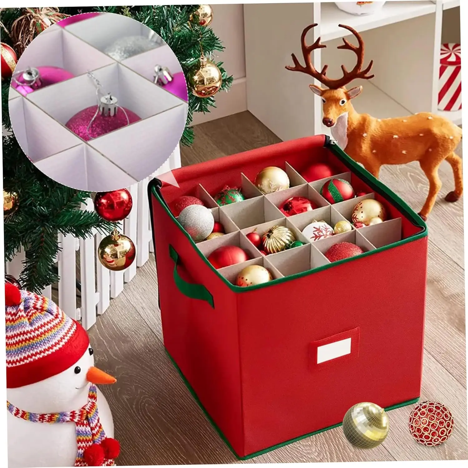 64-Grid Christmas Ball Storage Box, Xmas Tree Decorations Organizer Bauble Storage, Christmas Décor Storage Box Ornament Storage