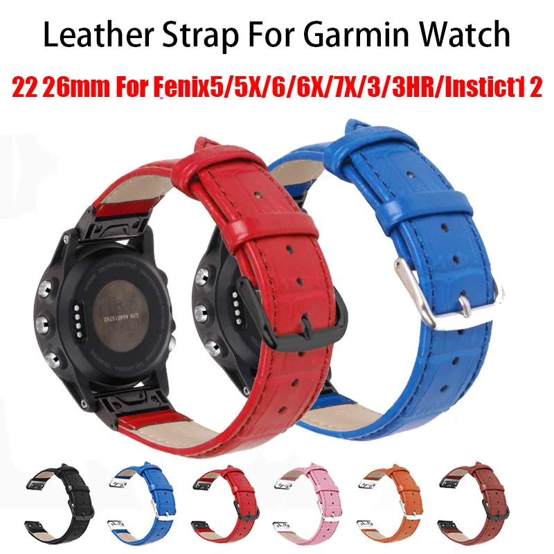 20 22 26mm Leather Strap For Garmin Fenix 7 7X 7S 6 6S 6X Pro 5X 5 5s  Plus Instinct 1 2 Quick Fit Wristband Enduro Sport Band