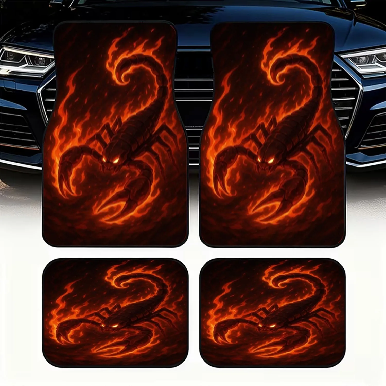 4pcs Fiery Scorpion Design Car Floor Mats | Polyester Material, Universal Fit, Stylish & Durable, Easy To Clean, Perfect For Aut