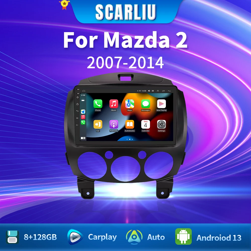 

SCARLIU for Mazda 2 2007-2014 Multimedia Video Player 4G WIFI GPS Navigation Carplay DVD Head Unit 2 Din Android 13 Car Radio