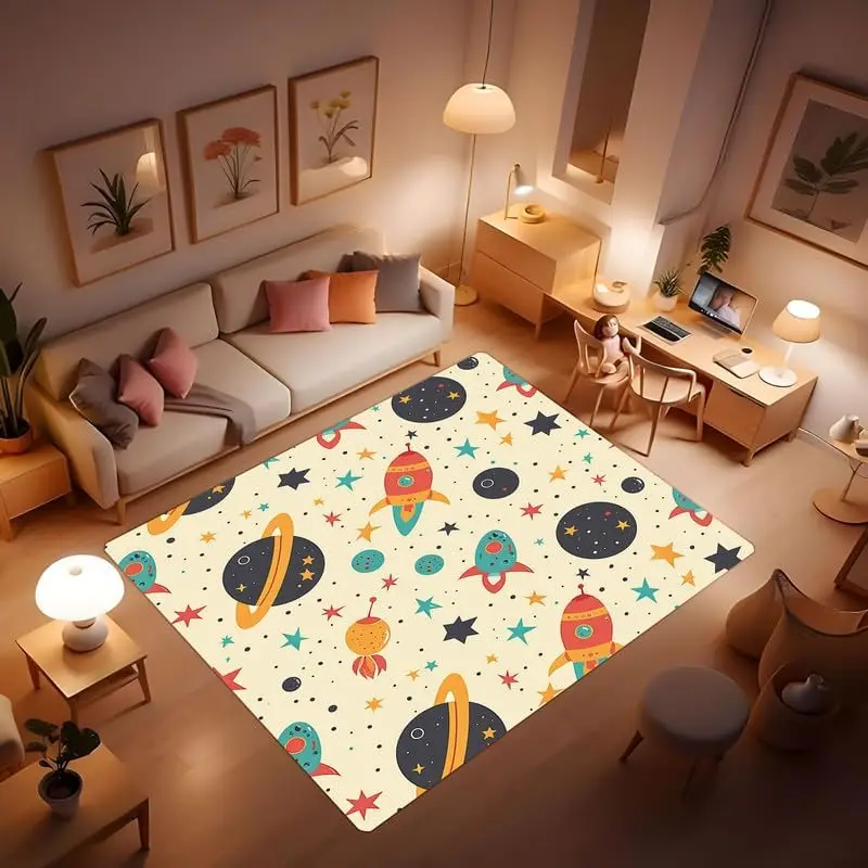 Space Planet Rocket Area Rugs Children's Rugs Educational Learning Galaxy Planet Area Children's Play Area