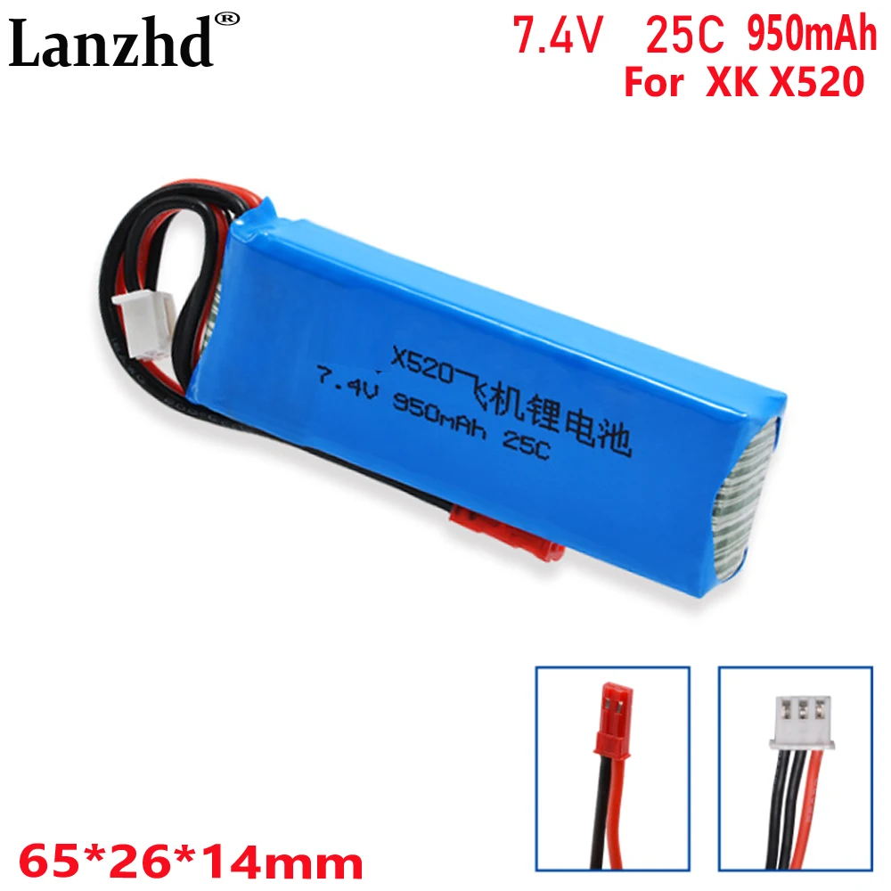 7.4V lithium battery Use for Weili XK X520 7.4V 950mah 25C aircraft model fixed wing remote control aircraft lithium battery