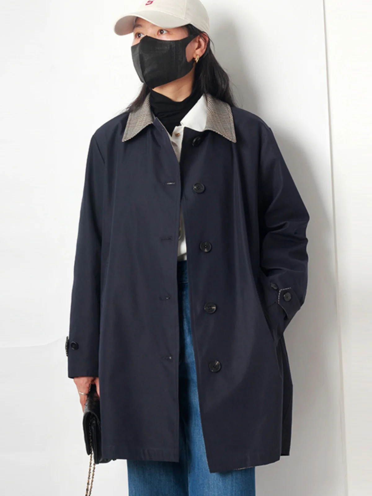 

Ветровка больших размеров в британском стиле, хлопковая, с длинными рукавами, отложным воротником, осенняя, для фигуры типа «груша»