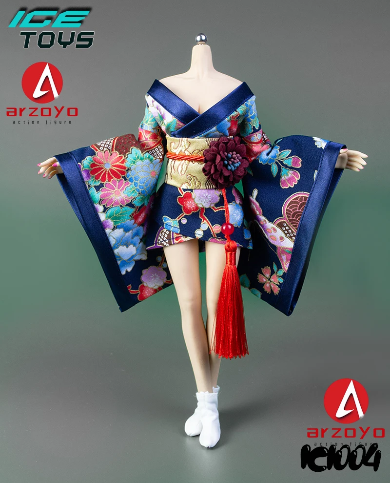 رداء حمام من ICE TOYS IC1004 للنساء طراز 1/6 مطبوع عليه كيمونو رداء حمام ملابس الجندي مقاس 12 بوصة دمى على شكل جسم