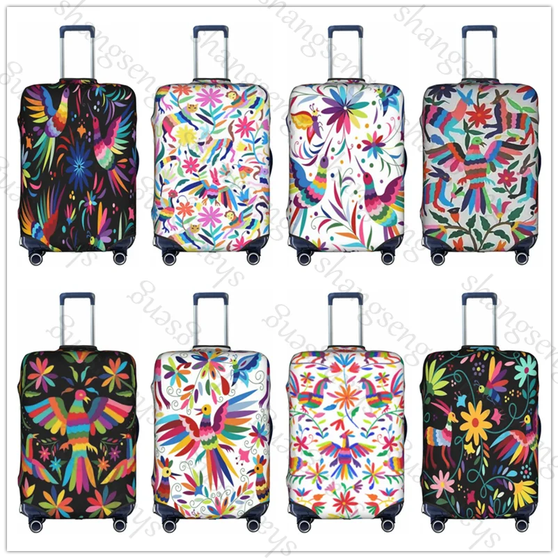Mexican Otomi Art Birds Flowers Travel suitcase protective case, suitcase cover elastic protection, washable Luggage cover