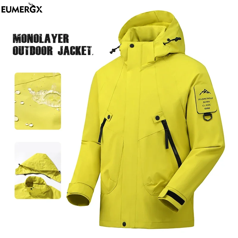 HDIRXG Unisex Waterproof Hiking Jacket Outdoor Camping Windproof Coat Lightweight Breathable Raincoat With Detachable Hood