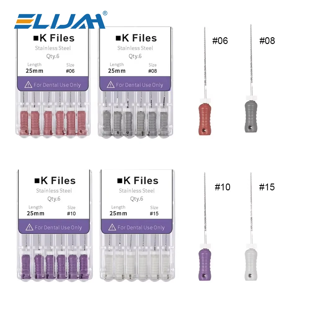 

CYF045 Dental K-Files 25mm 6#/8#/10#/15# 6Pcs/Pack Denspay Dental Stainless Steel K Files Hand Use Endodontic Root Canal File