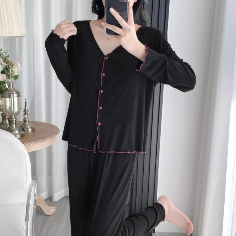 Autumn Thin Pyjamas Set For Woman Pajamas Modal Women\'s Homewear Long Sleeve Trousers Sleepwear For Sleeping Nighty Set