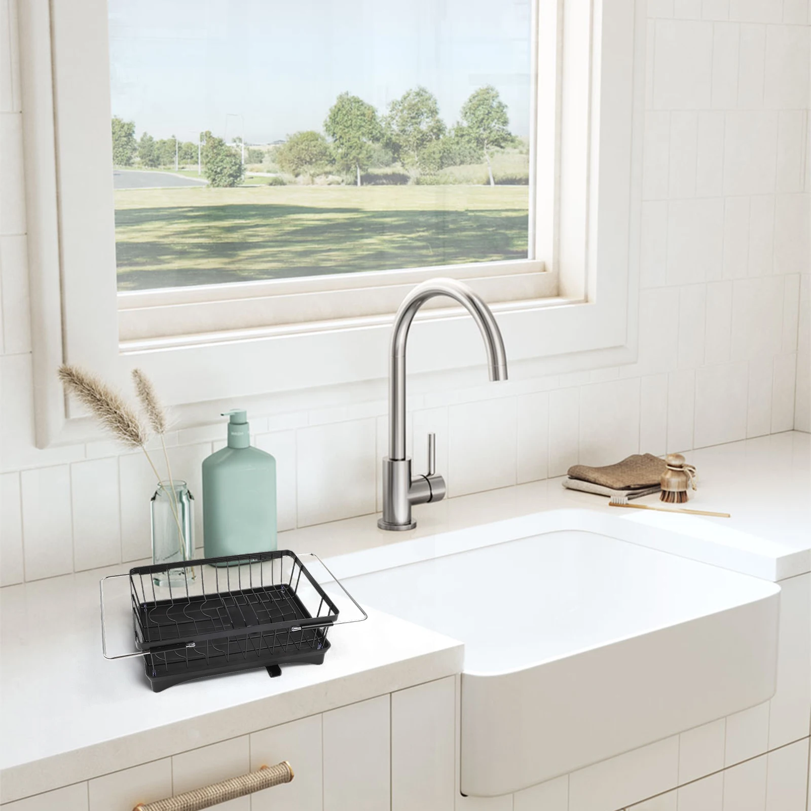 

Кухонная расширяемая сушилка для посуды Busy, компактная сушилка 37x28,5x11,5 см, удобный поворотный дренажный носик