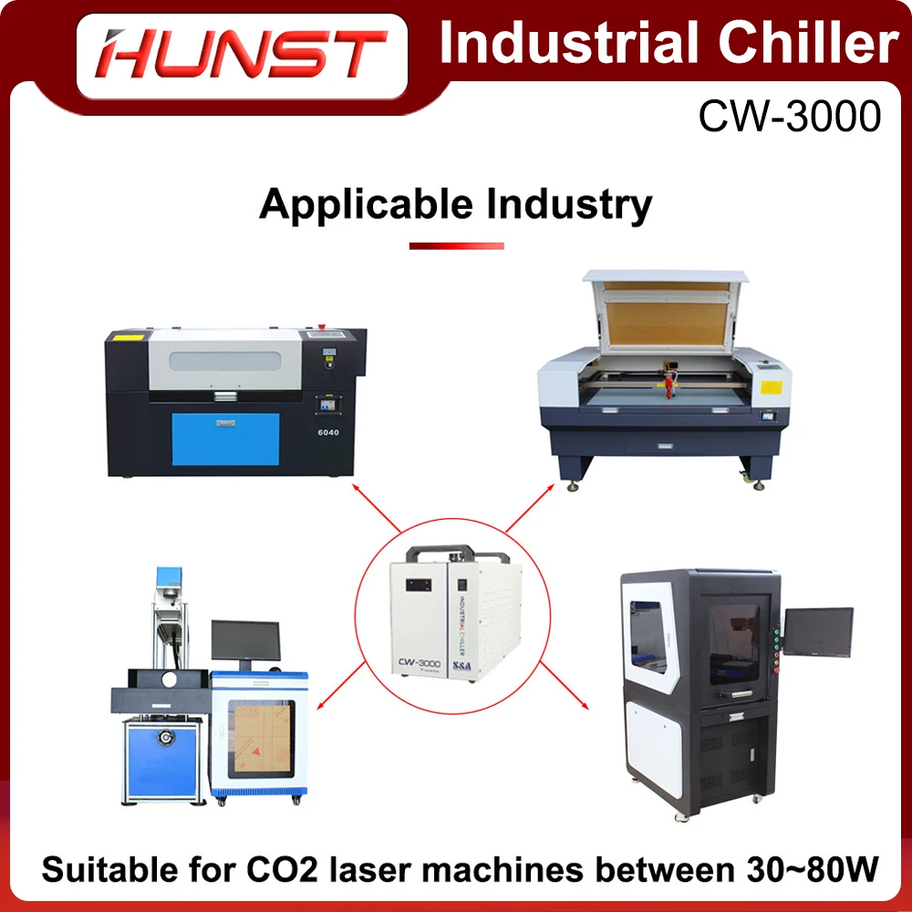 Imagem -05 - Hunst-industrial Chiller de Água Adequado para 30w80w Laser Tubo Co2 Laser Máquina de Gravura Cw3000