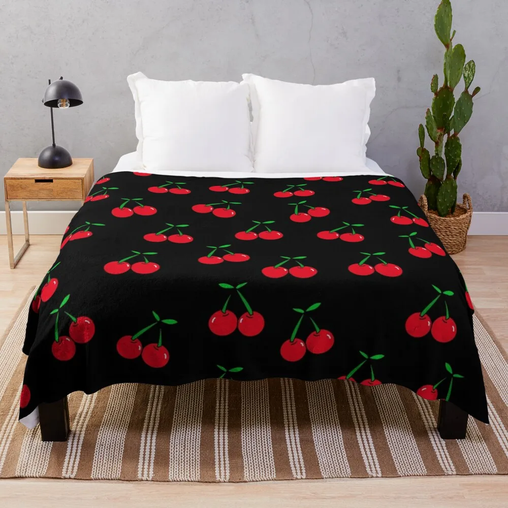 

Cherries 2 (on black) Throw Blanket Cute Plaid Summer Beddings Comforter Sofa Throw Blankets For Bed Blankets