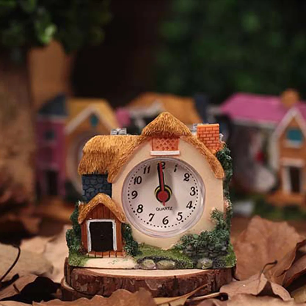 Alipis Castle على شكل ساعة منبه لسطح المكتب من الراتنج خمر الكرتون غرفة نوم السرير ديكور المنزل حلية لا حاجة