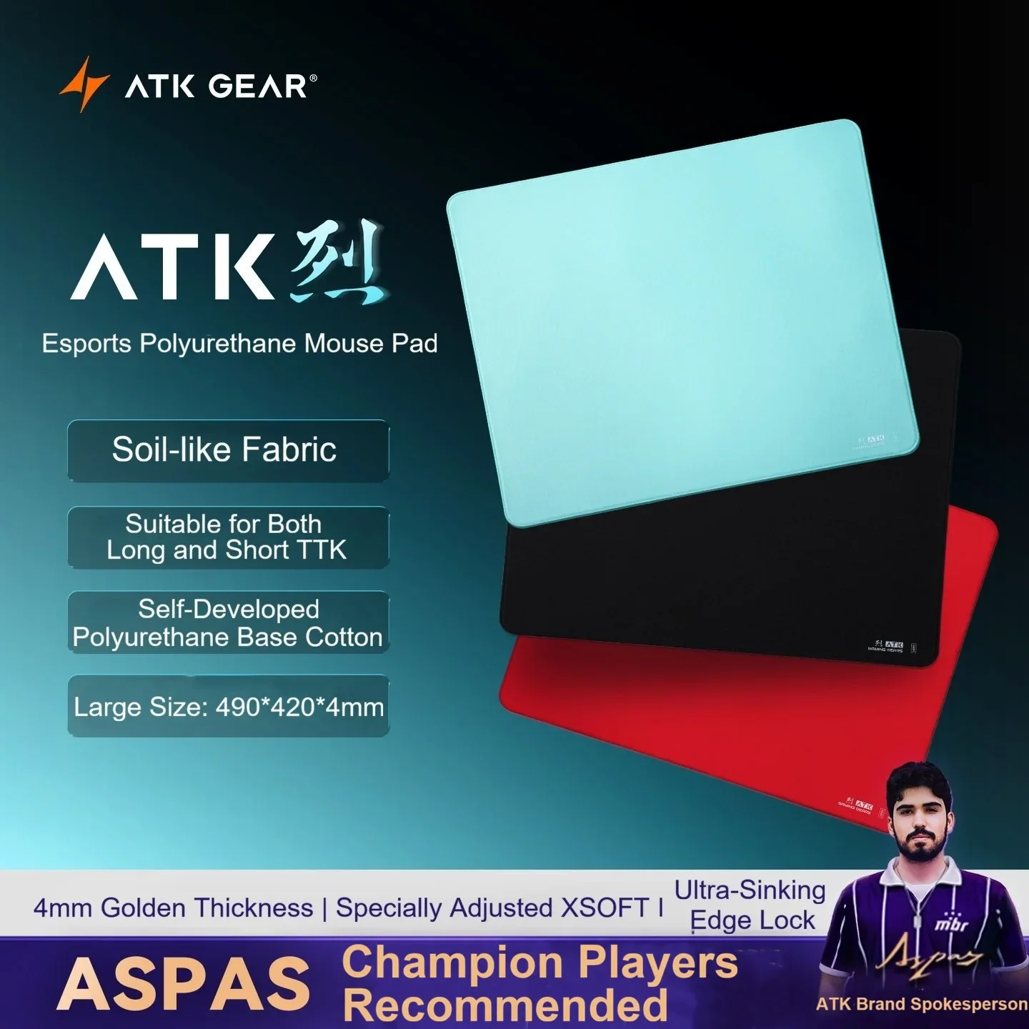 ATK Blaze Large Balanced Gaming Mouse Pad 490x420mm 4mm Thick High Density Woven Fiber Polyurethane Base Anti-Slip XSOFT Cushion