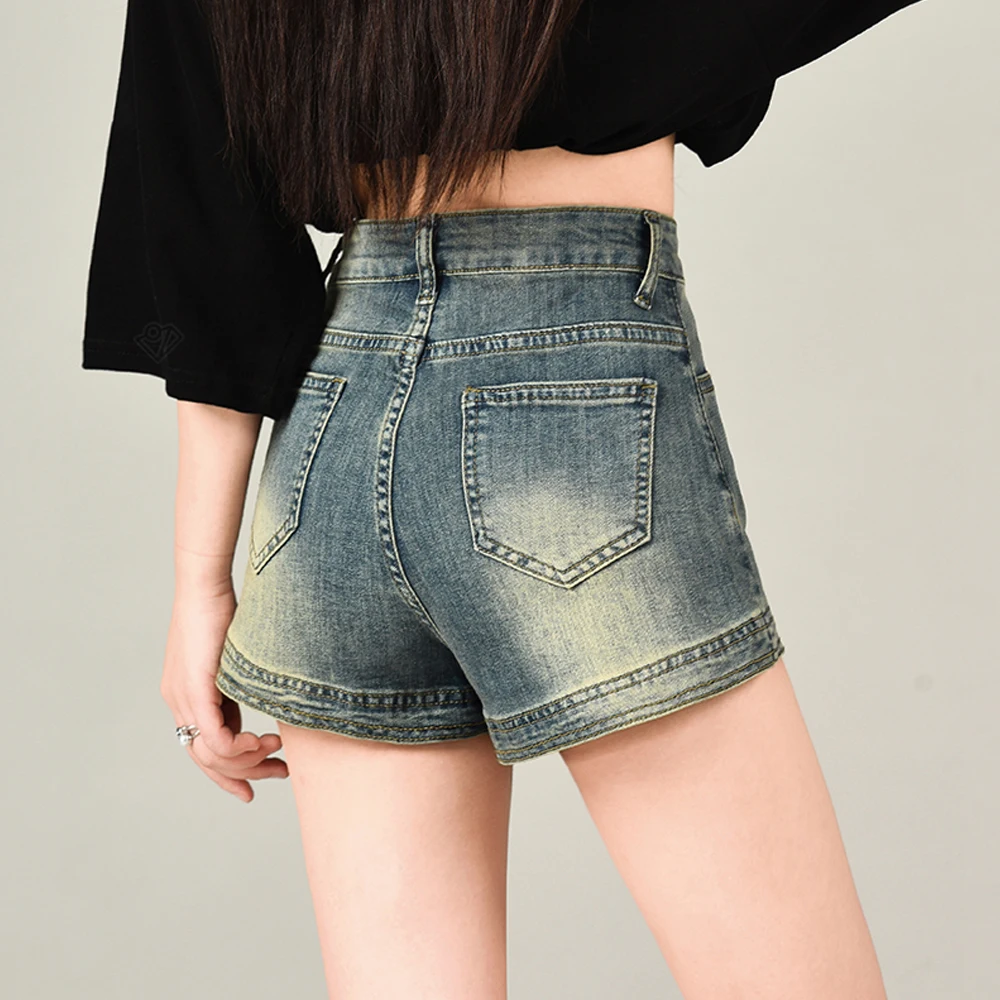 

New Women Fashion High Waisted Denim Shorts Vintage Stretch Summer Casual Pocket Short Jeans Ladies Hotpants Shorts