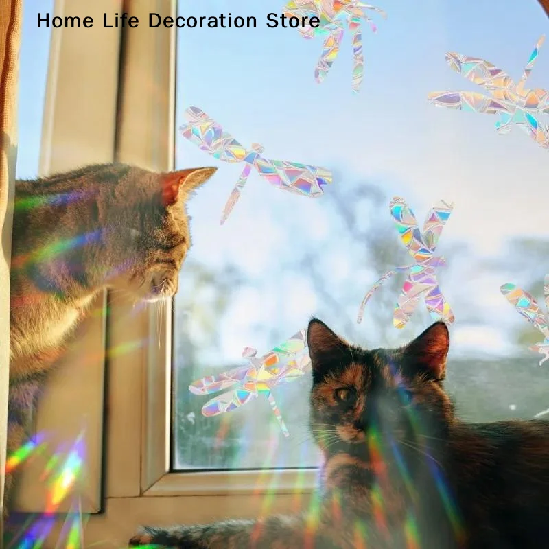 16 Stylels Cat Moon Window Clings - Collision Decals to Save Birds from Glass Collisions,Non Adhesive, Reusable Rainbow Stickers
