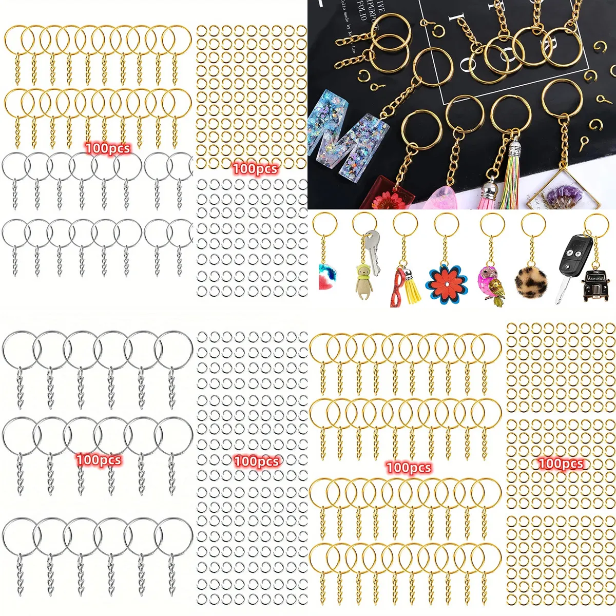 200 unidades de llaveros de hierro DIY de 3 colores con anillo de unión, colgantes plateados y dorados, anillos de sujeción para la fabricación de joyas y llaveros DIY