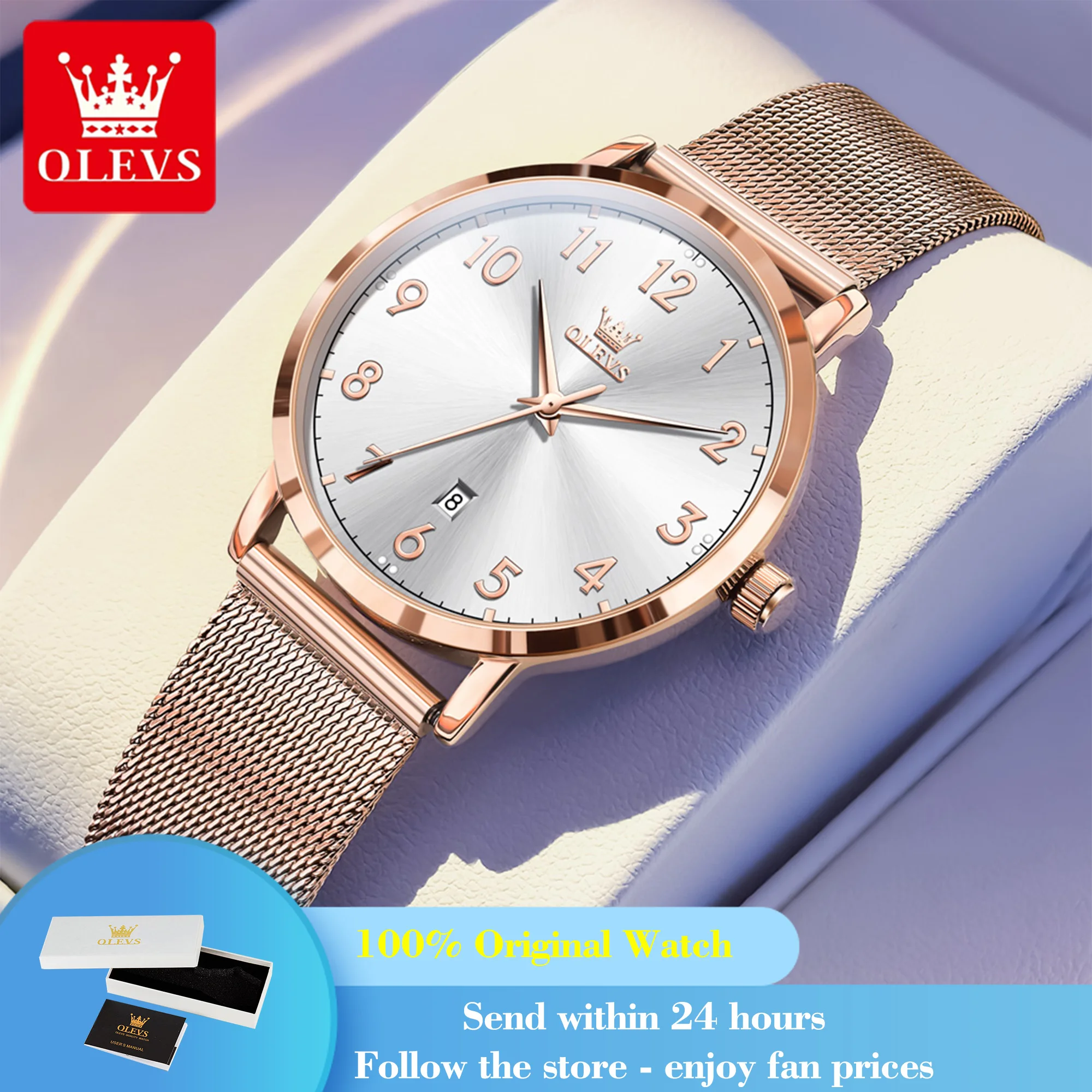 

OLEVS 5653 Watch Woman Thin Case Simple Quartz Watch For Women Milanese Steel Strap Waterproof Date Fashion Dress Wristwatch