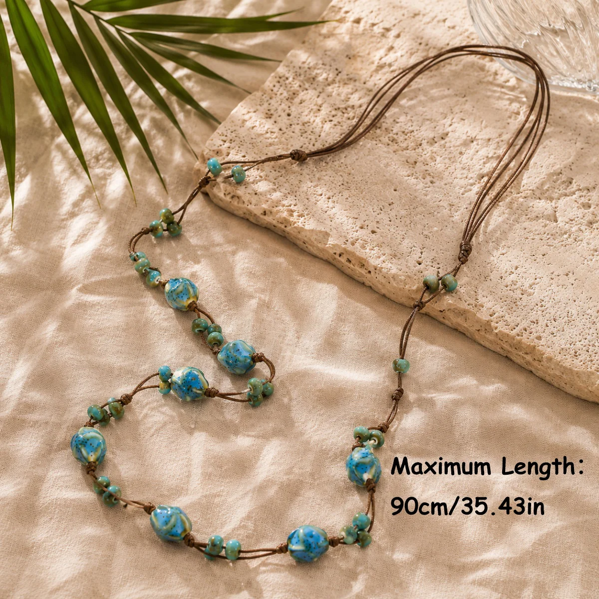 1Pc Bohemian Style Ceramic Irregular Blue Beads Long Necklace,Lightweight Stackable,Commute and Casual Outfits All Year Round