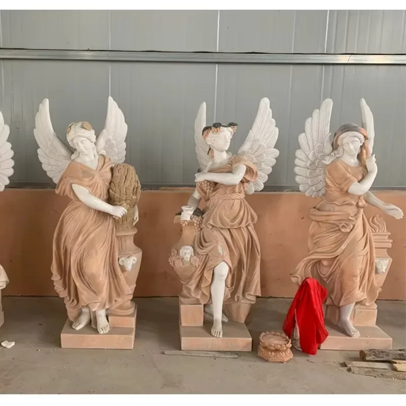 Garden Decoration Marble Four Seasons Godness Sculpture Outdoor White Figure Angel with wings Statue