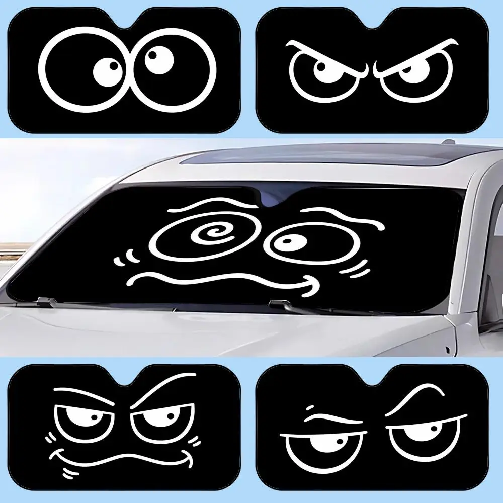 Funny black expression Sun Visor Retractable Car Sun Visor Anti-Glare UV Protection Front Window Sunshade