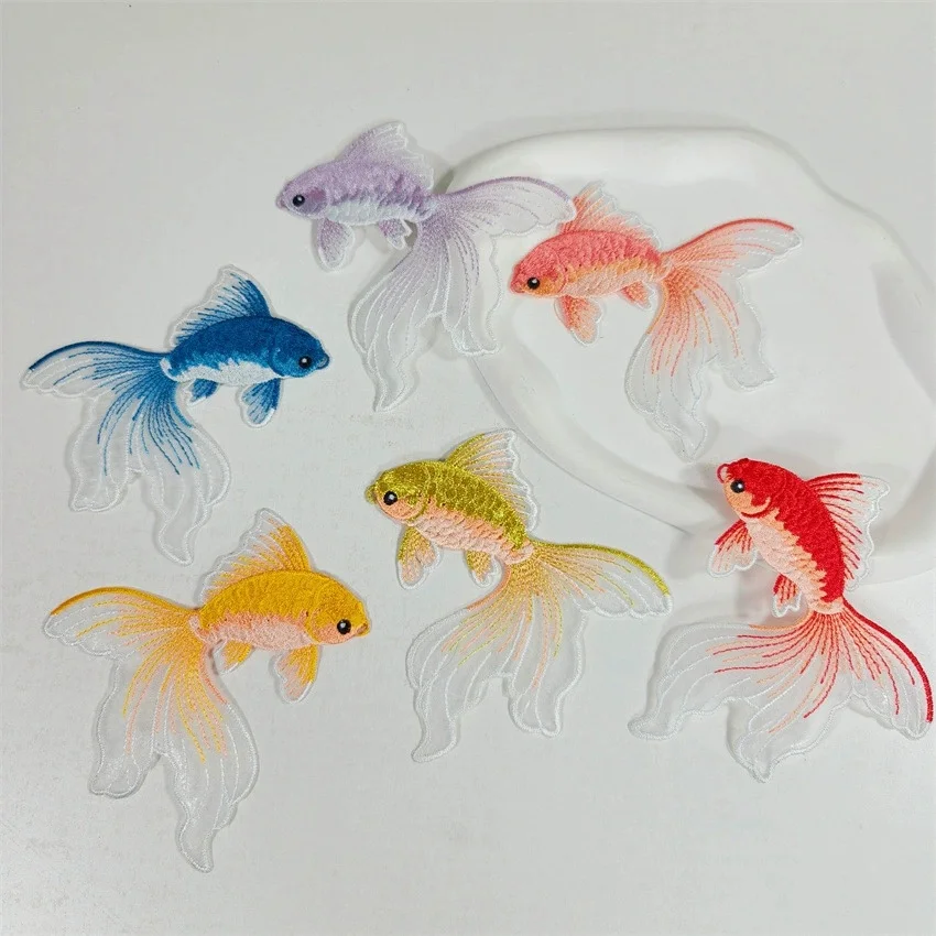 1 Paire de patchs thermocollants en forme de poisson rouge pour appliques brodées, accessoires de bricolage pour vêtements, patchs brodés pour
