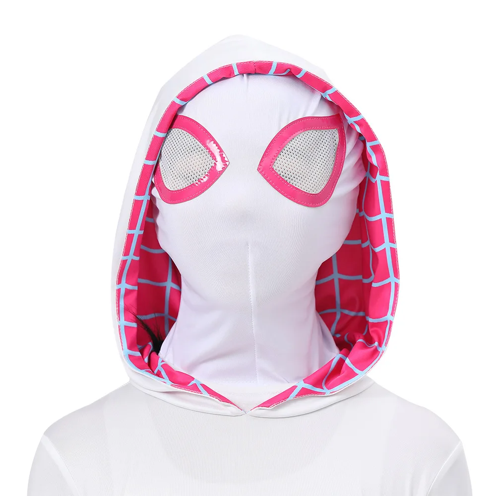 Girls Gwen Ghost Spider Costume Bodysuit Halloween Cosplay Hooded Holiday Party Costumes Fantasy Sexy Dress Up Hoodies Swimsuit